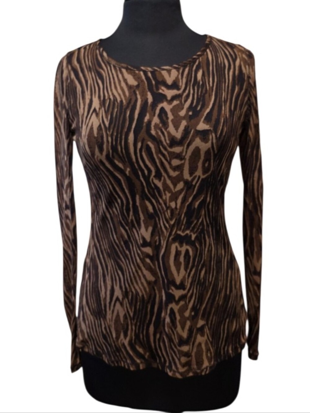 Vivienne Tam Mesh Tiger M Brown and Black Animal-Print Long Sleeve Top